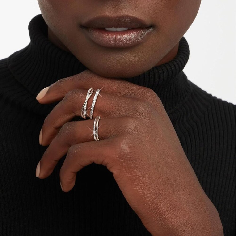 Trendy Hypoallergenic Silver Stackable Rings With… - image 4